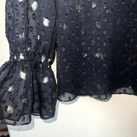 MISA Los Angeles “Gracie” Black Sheer Metallic Diamond Clip Dot Top – NWT Size X - Picture 4 of 14